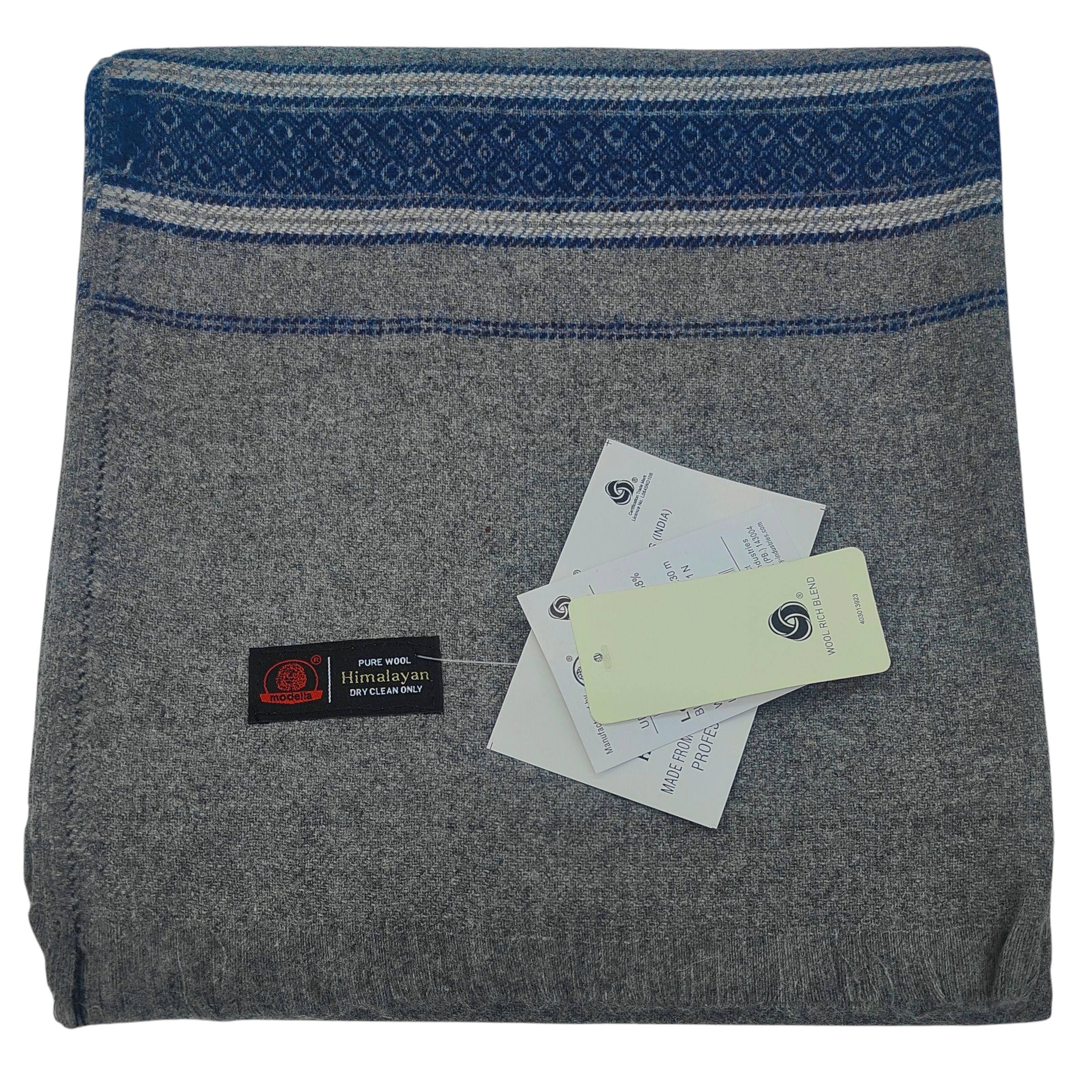 Modella Woollen THICK Shawl Lohi Himalyan With Border Colour Grey Blue